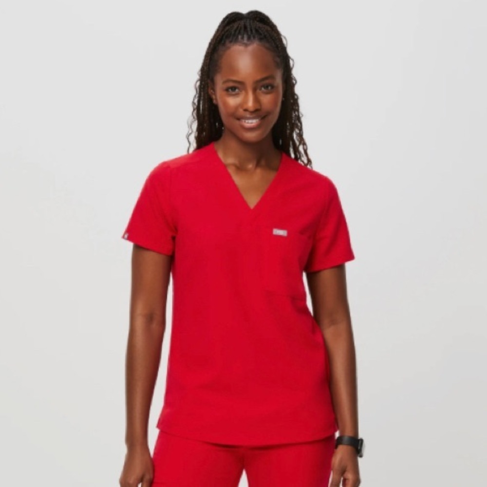 FIGS Catarina Scrub Top in Pop Red XXL